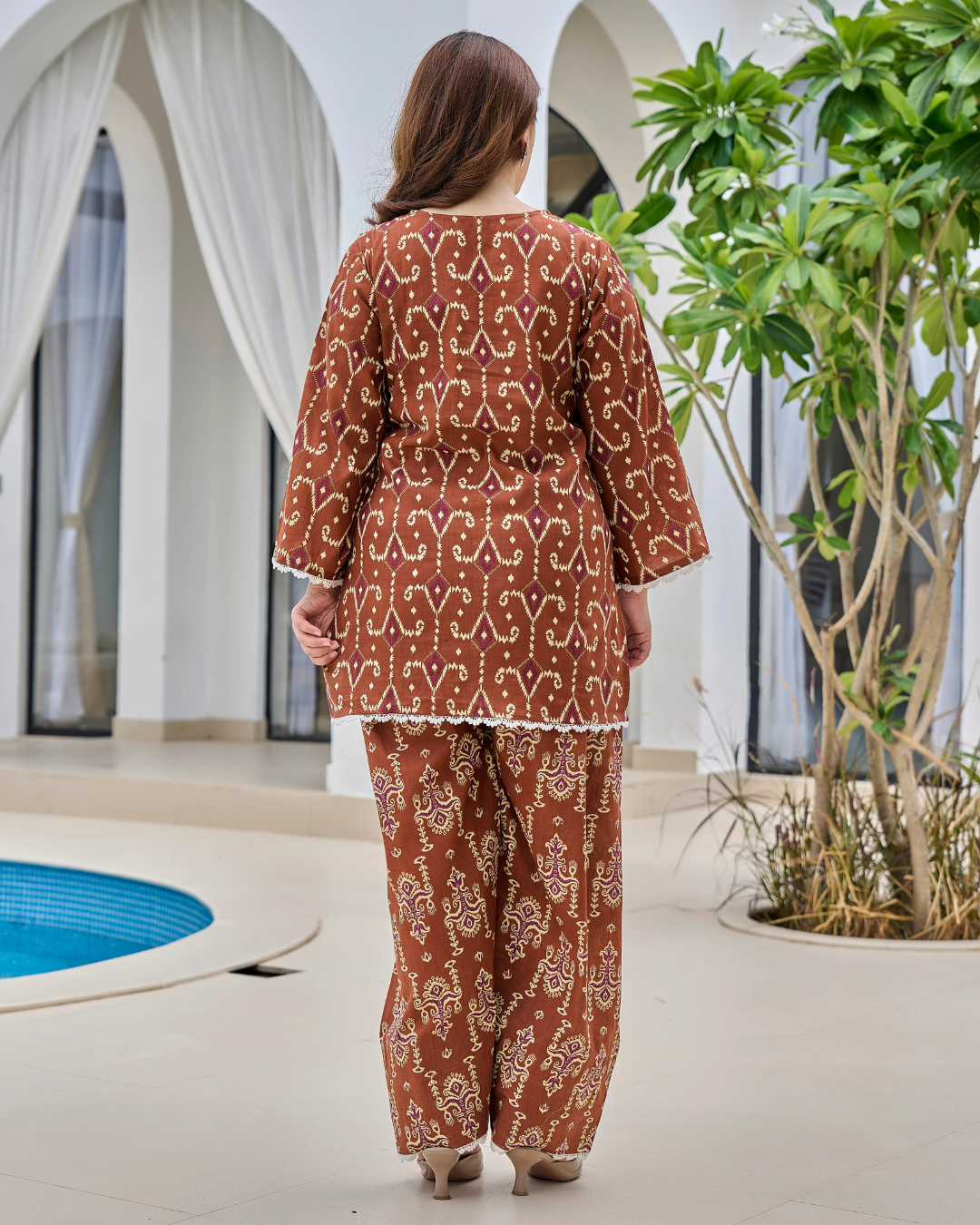Brown Heritage Ethnic Print Pure Cotton Farshi Suit Set