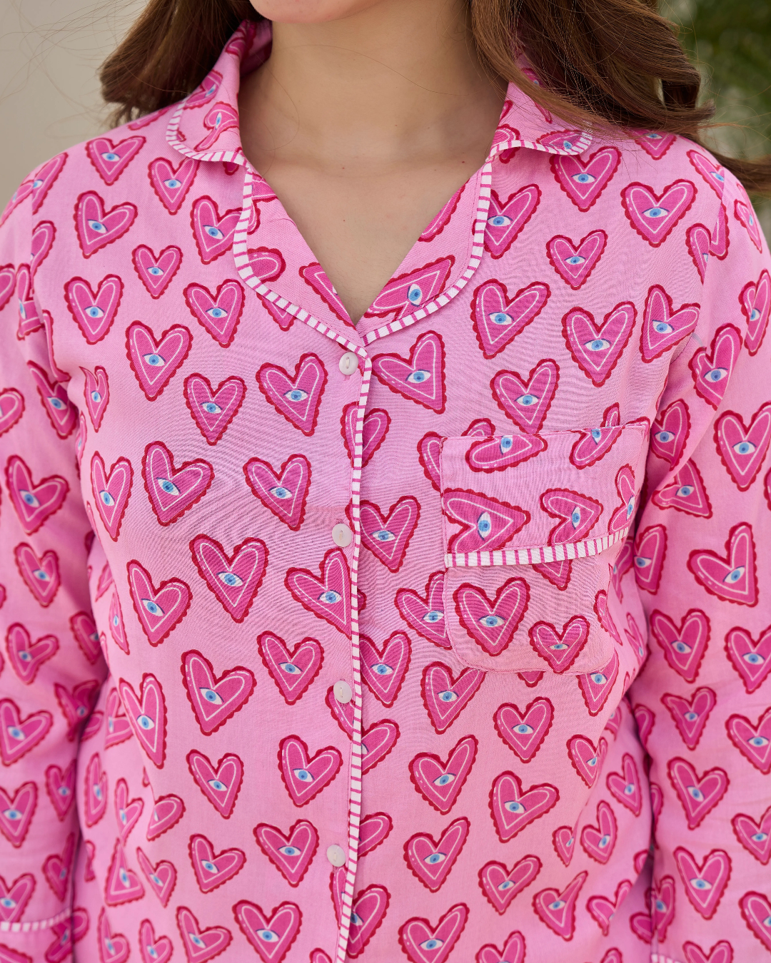 Sweetheart Pink Printed Night Suit Set for Women