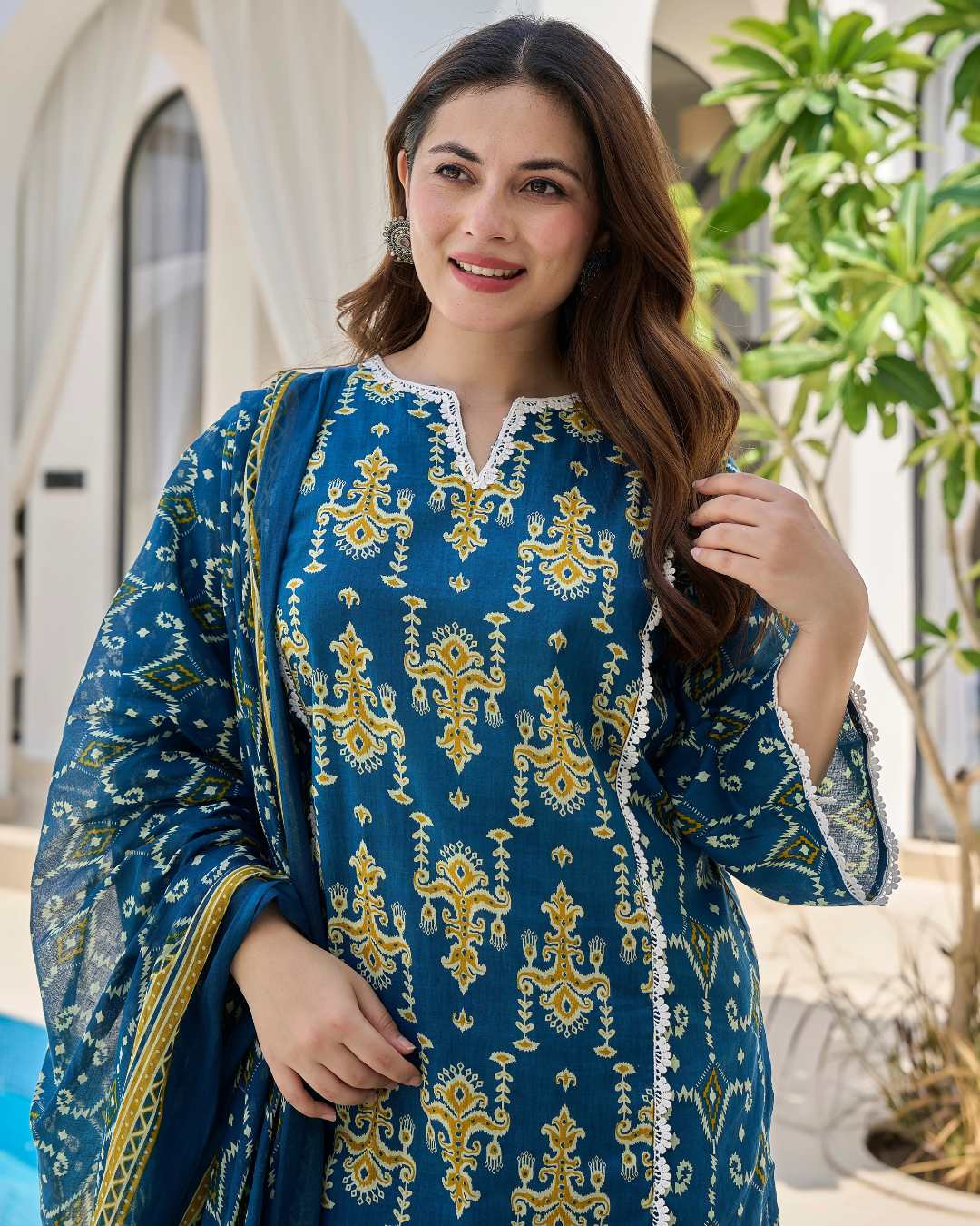 Royal Blue Pure Cotton Printed Farshi Suit Set