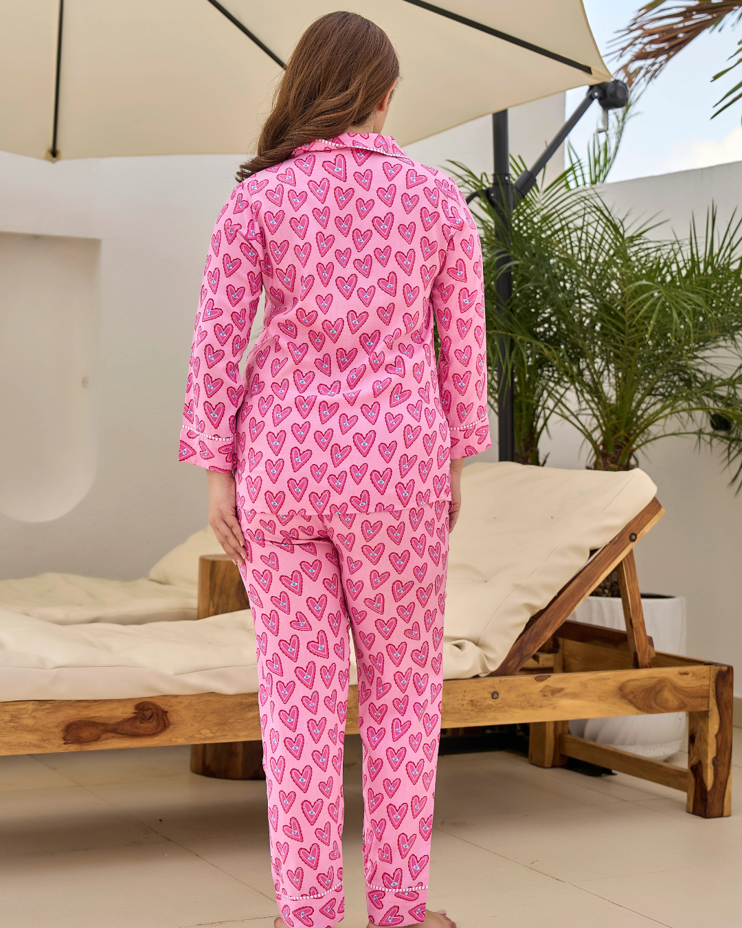 Sweetheart Pink Printed Night Suit Set for Women
