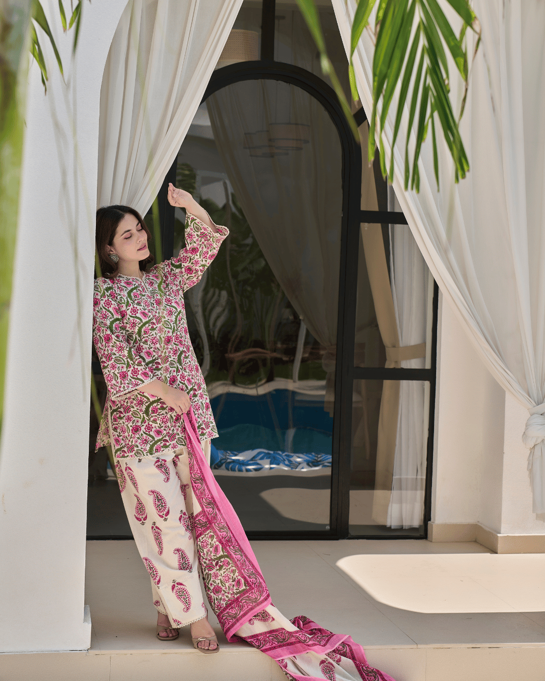 Floral Bloom Pure Cotton Farshi Suit Set