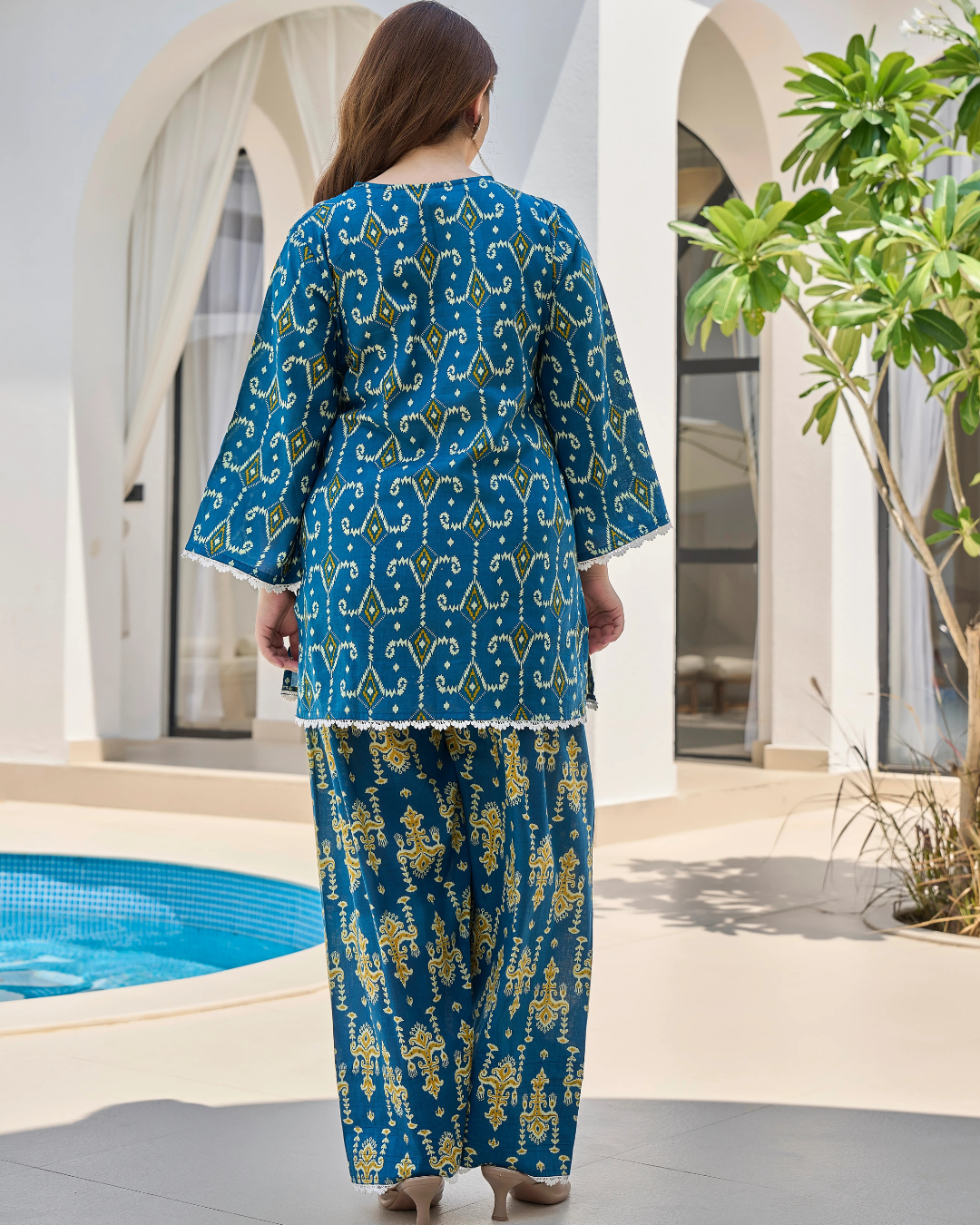 Royal Blue Pure Cotton Printed Farshi Suit Set